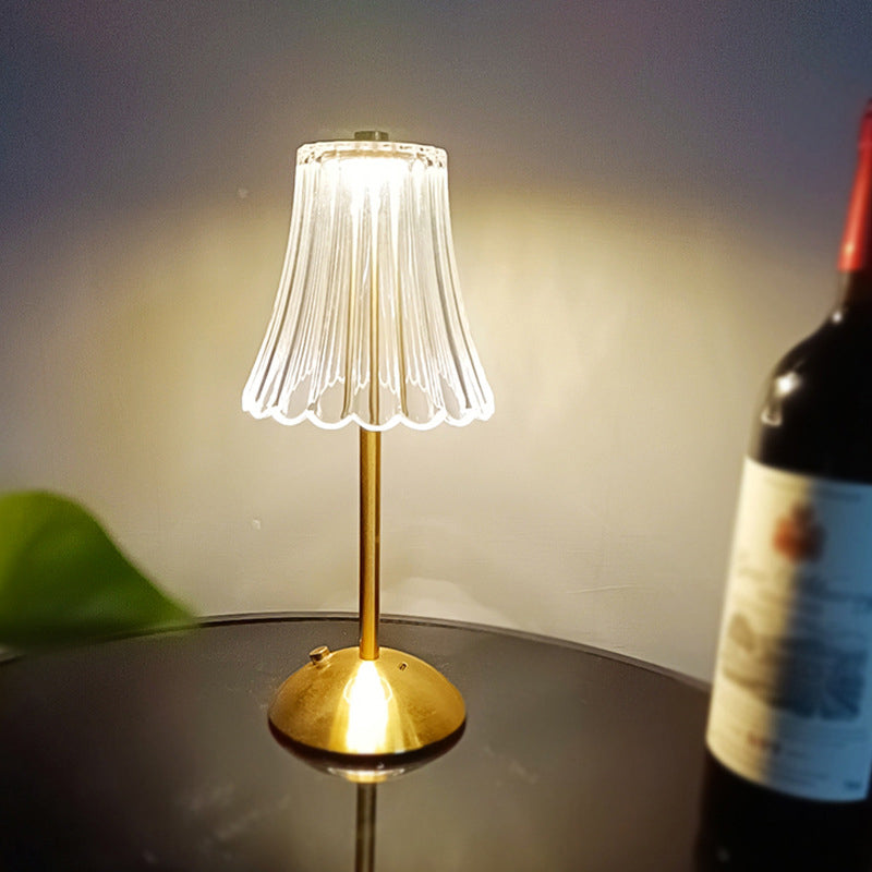 Traditional Vintage Round Striped Cylinder Semicircle Base Rechargeable Iron Crystal LED Table Lamp For Bedroom