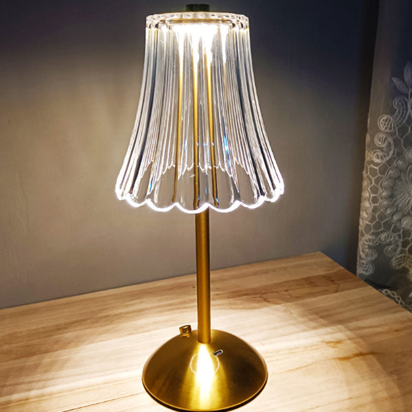 Traditional Vintage Round Striped Cylinder Semicircle Base Rechargeable Iron Crystal LED Table Lamp For Bedroom