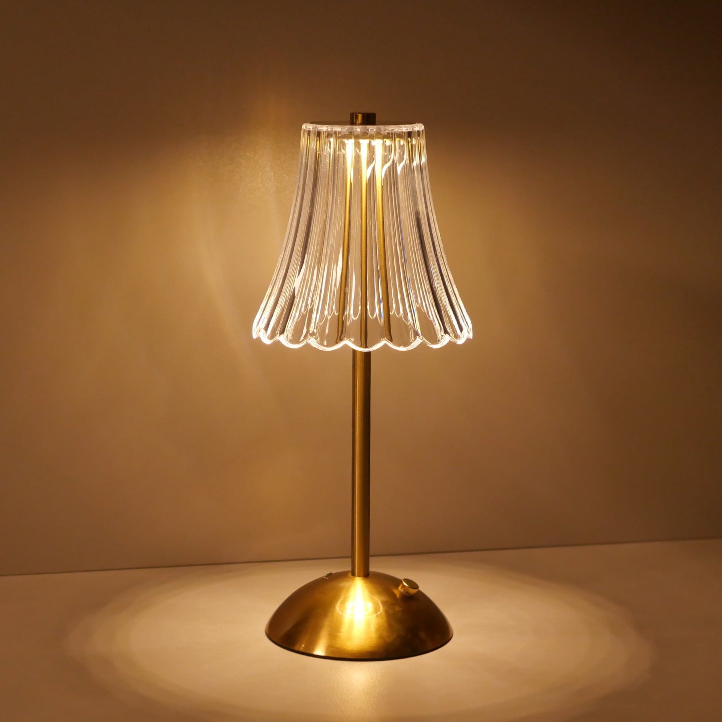 Traditional Vintage Round Striped Cylinder Semicircle Base Rechargeable Iron Crystal LED Table Lamp For Bedroom