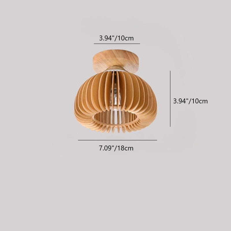 Traditional Vintage Pumpkin Flake Wood Iron 1-Light Semi-Flush Mount Ceiling Light For Living Room