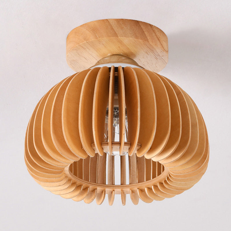 Traditional Vintage Pumpkin Flake Wood Iron 1-Light Semi-Flush Mount Ceiling Light For Living Room