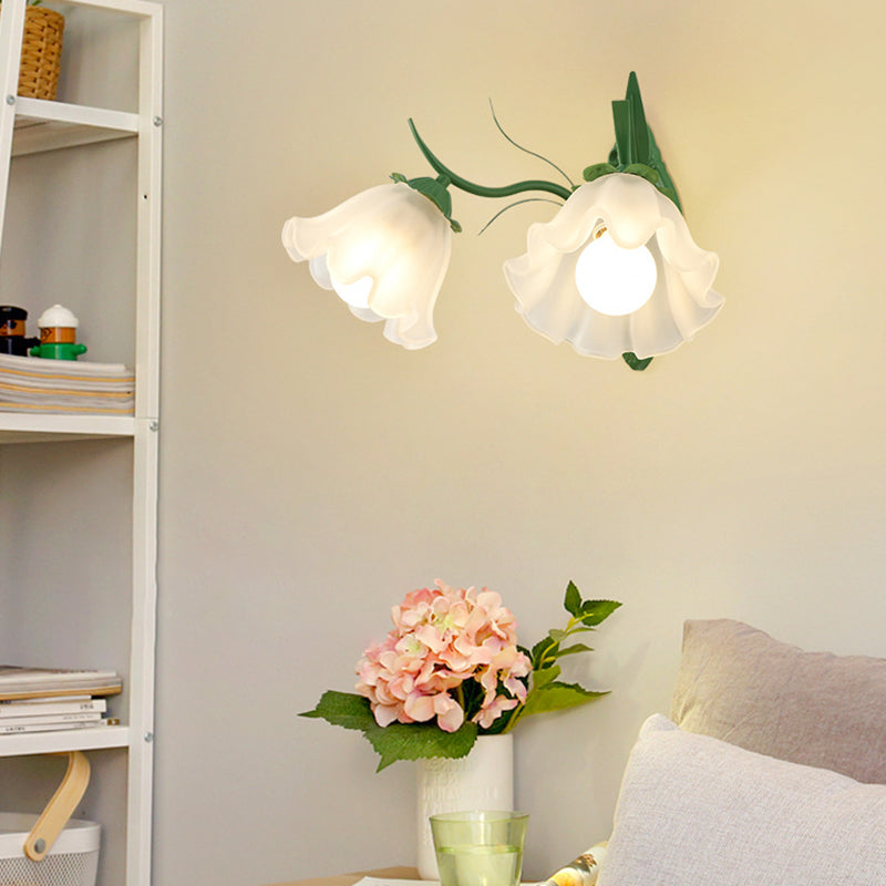 Contemporary Creative Flower Branch Iron Glass 1/2 Light Wall Sconce Lamp For Living Room