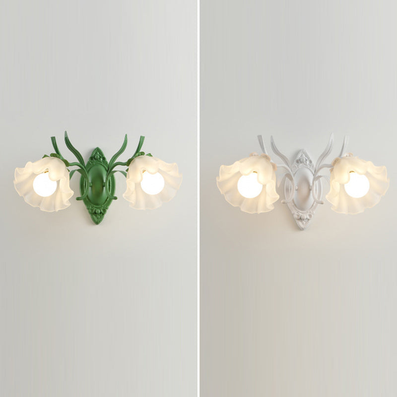 Contemporary Creative Flower Branch Iron Glass 1/2 Light Wall Sconce Lamp For Living Room