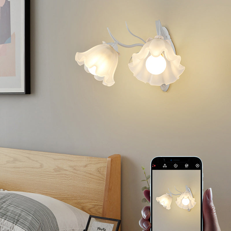 Contemporary Creative Flower Branch Iron Glass 1/2 Light Wall Sconce Lamp For Living Room