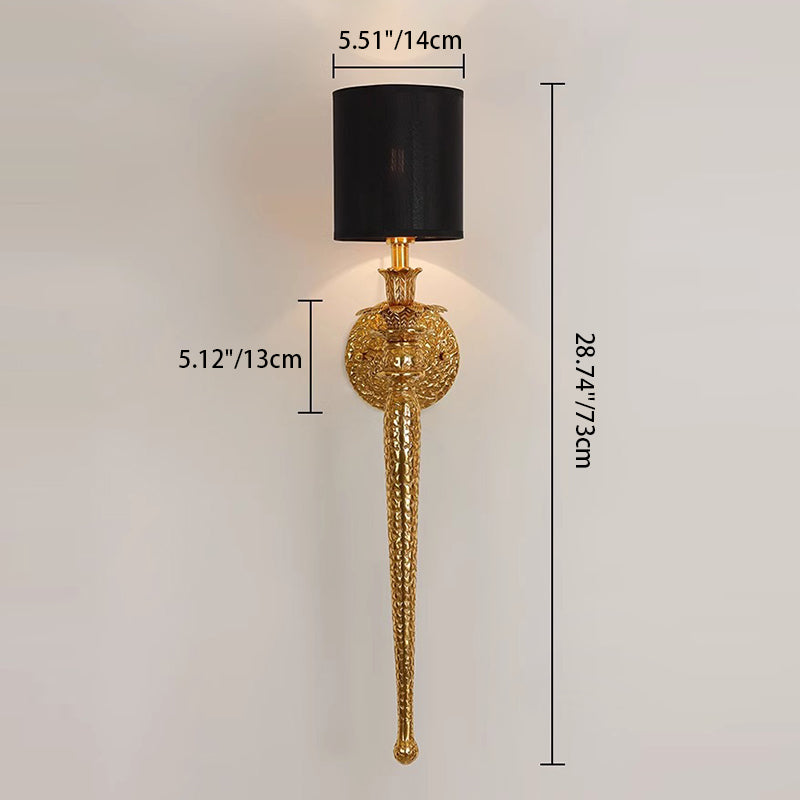 Traditional Vintage Cylinder Long Leaf Vein Full Copper Fabric 1-Light Wall Sconce Lamp For Living Room
