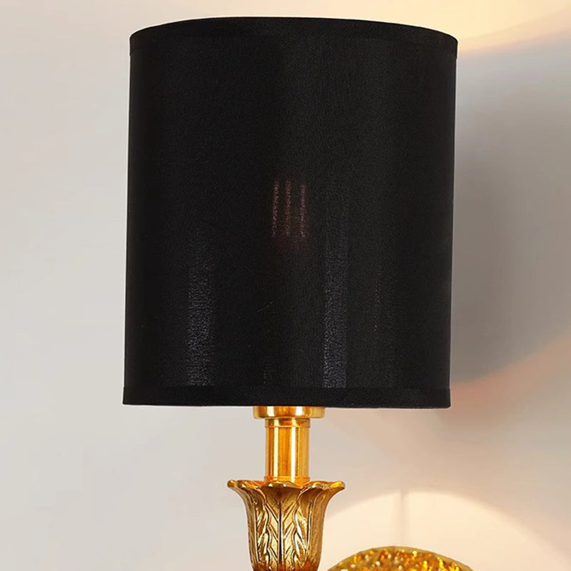 Traditional Vintage Cylinder Long Leaf Vein Full Copper Fabric 1-Light Wall Sconce Lamp For Living Room