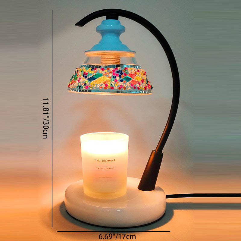 Traditional Vintage Spherical Dotted Rhombus Floral Square Round Base Iron Wood Glass 1-Light Melting Wax Table Lamp For Bedroom