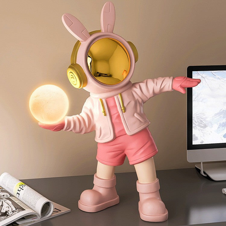 Contemporary Creative Cartoon Kids Astronaut Rabbit Resin PC LED Table Lamp For Bedroom