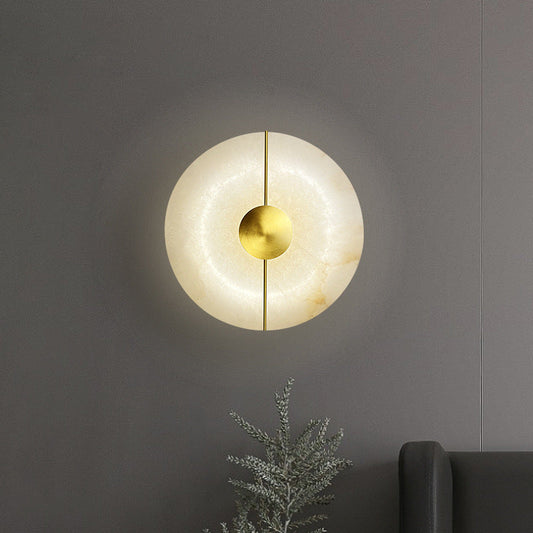 現代的なスカンジナビアラウンドオーバルアイアンマーブルLEDウォールスコンスランプリビングルーム用