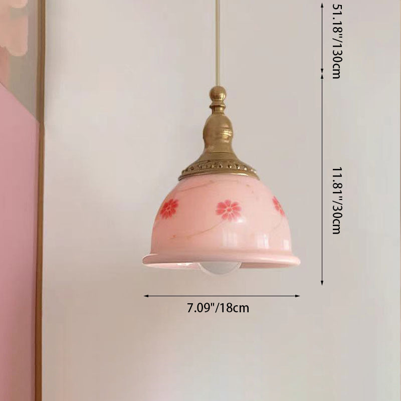 Traditional French Semicircle Floral Textured Copper Resin 1-Light Pendant Light For Bedroom