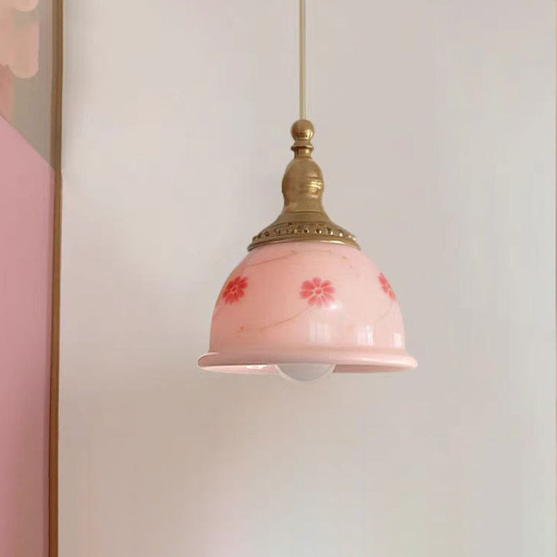 Traditional French Semicircle Floral Textured Copper Resin 1-Light Pendant Light For Bedroom