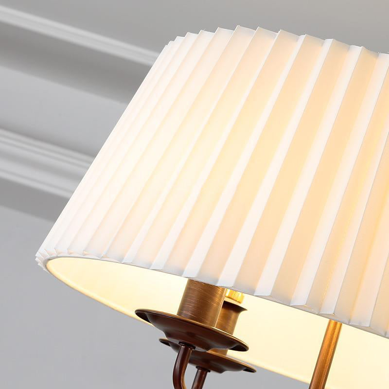 Traditional Vintage Round Table Pleated Branch Iron Fabric 4-Light Chandelier For Living Room
