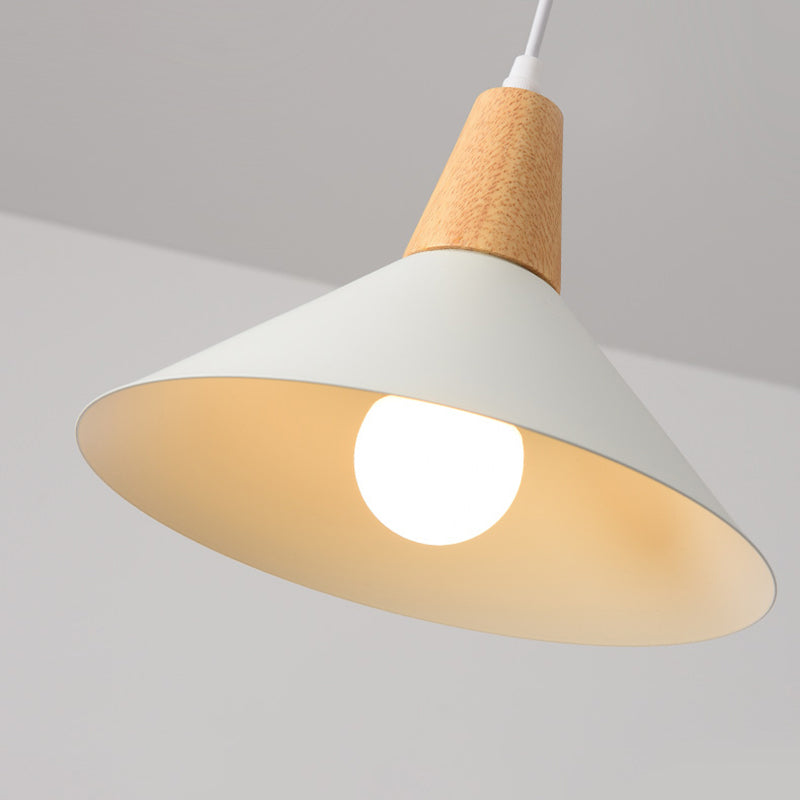 Contemporary Scandinavian Flared Iron Wooden 1-Light Pendant Light For Living Room