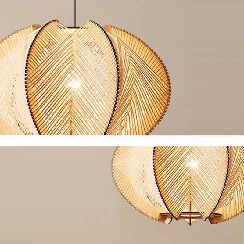 مصباح معلق ياباني تقليدي مصنوع من نسيج خشبي بيضاوي الشكل لغرفة المعيشة