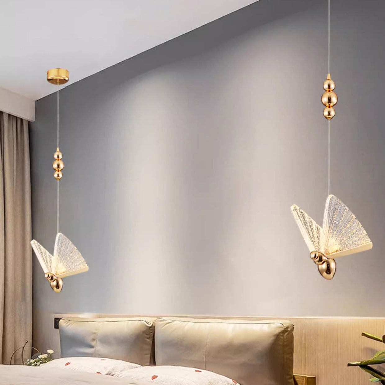 Contemporary Scandinavian Butterfly Beads Zinc Alloy Iron Acrylic LED Pendant Light For Living Room
