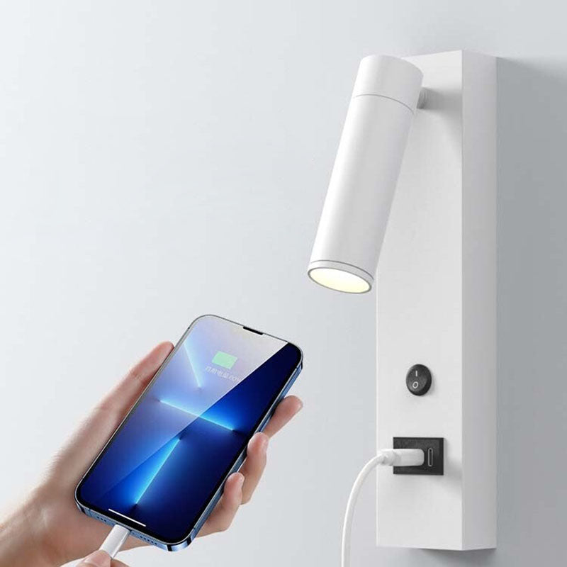مصباح حائط LED من الألومنيوم بقاعدة مستطيلة قابلة للتعديل بتصميم أسطواني بسيط وعصري لغرفة النوم