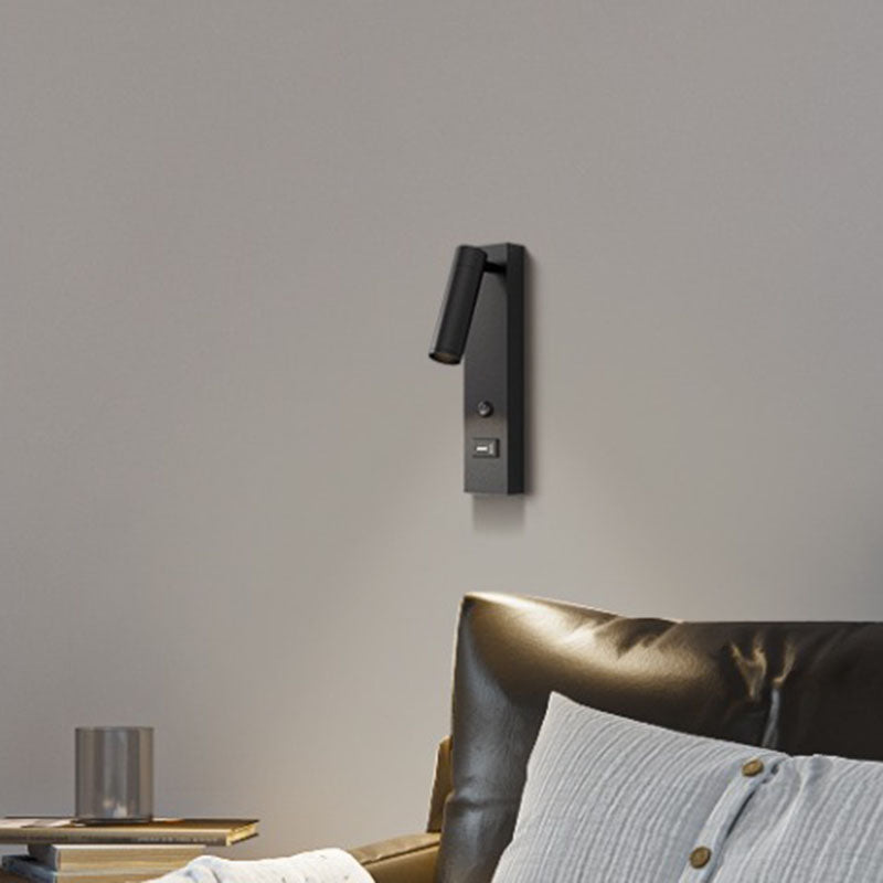 مصباح حائط LED من الألومنيوم بقاعدة مستطيلة قابلة للتعديل بتصميم أسطواني بسيط وعصري لغرفة النوم