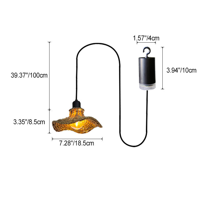 Traditional Vintage Waterproof Lotus Leaf PE Rattan 1-Light Pendant Light For Outdoor Patio