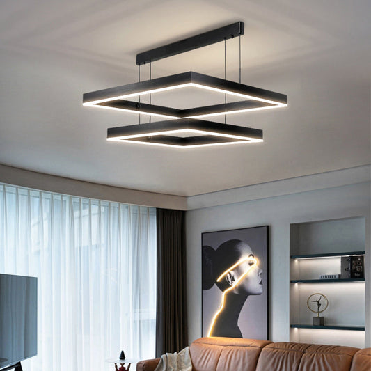 現代的なスカンジナビアの正方形長方形の2段アイアンアルミアクリルLEDペンダントライトリビングルーム用