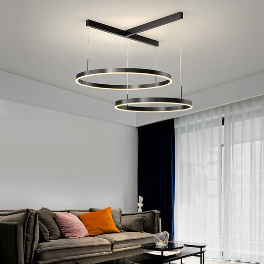 現代的なスカンジナビアラウンドマルチティアTベースアルミアクリルLEDペンダントライトリビングルーム用