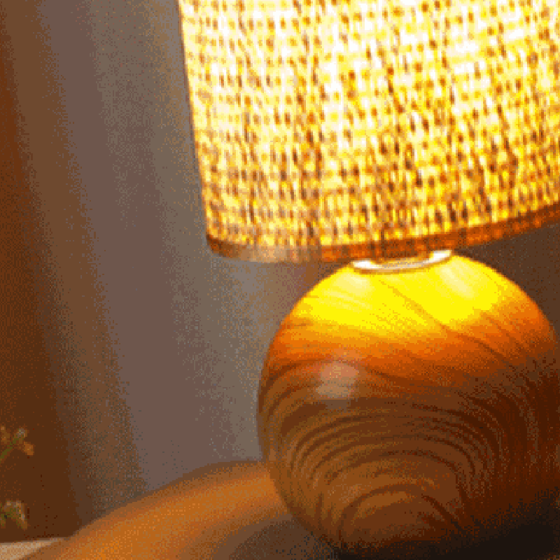 Traditional Vintage Cylinder Ball Ceramic Wood Fabric 1-Light Table Lamp For Bedroom