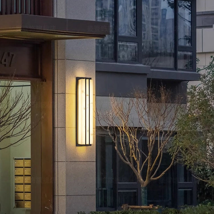 モダンミニマリスト防水長方形ロングステンレススチール樹脂LED屋外壁取り付け用燭台ランプ屋外パティオ用