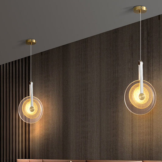 寝室用コンテンポラリースカンジナビアラウンドアイアンレザーガラスLEDペンダントライト