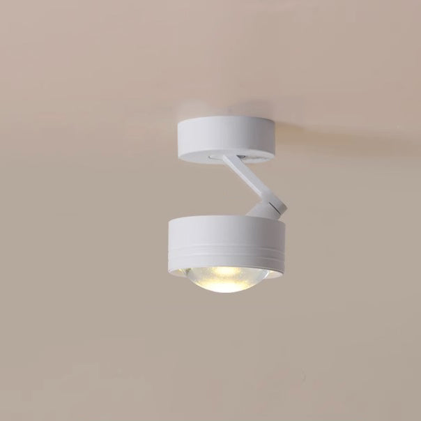 Modern Minimalist Cylinder Disc Base Adjustable Aluminum Glass LED Semi-Flush Mount Ceiling Light For Living Room