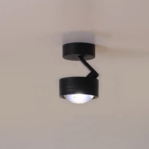 Modern Minimalist Cylinder Disc Base Adjustable Aluminum Glass LED Semi-Flush Mount Ceiling Light For Living Room