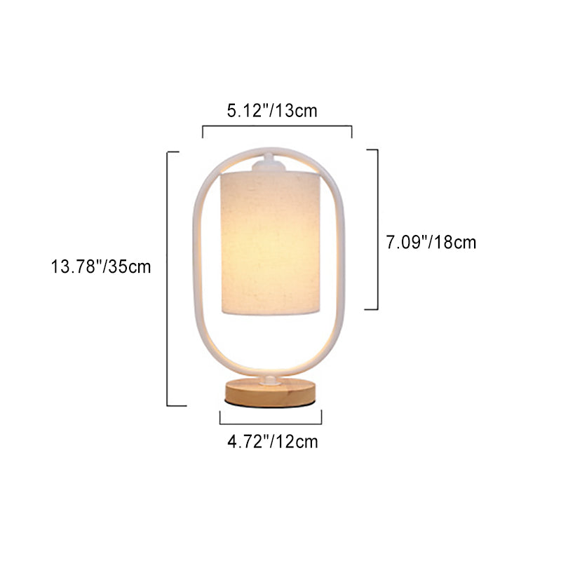 Contemporary Scandinavian Oval Cylinder Solid Wood Metal Fabric 1-Light Table Lamp For Bedroom