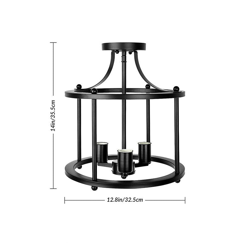Traditional Vintage Ring Iron 3-Light Semi-Flush Mount Ceiling Light For Living Room