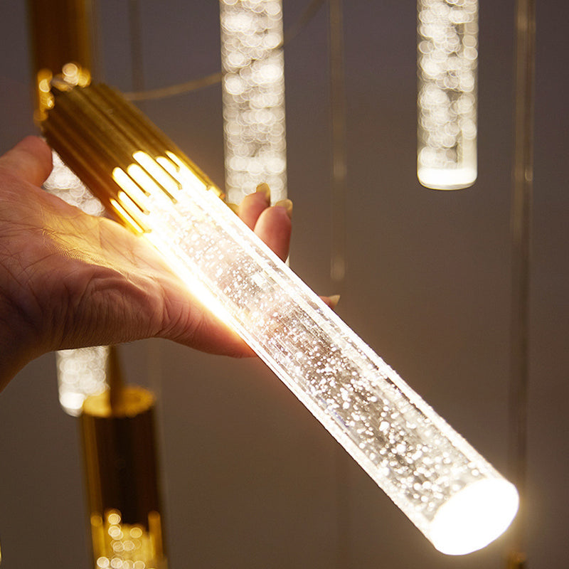 Contemporary Scandinavian Cylinder Bubbles Gears Aluminum Crystal LED Pendant Light For Bedroom