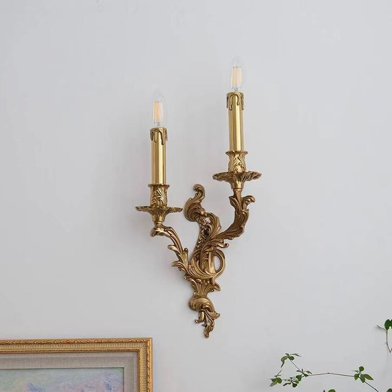 Traditional French Branch Sconce Lamp Carved Copper 2/3 Light Wall Sconce Lamp For Bedroom