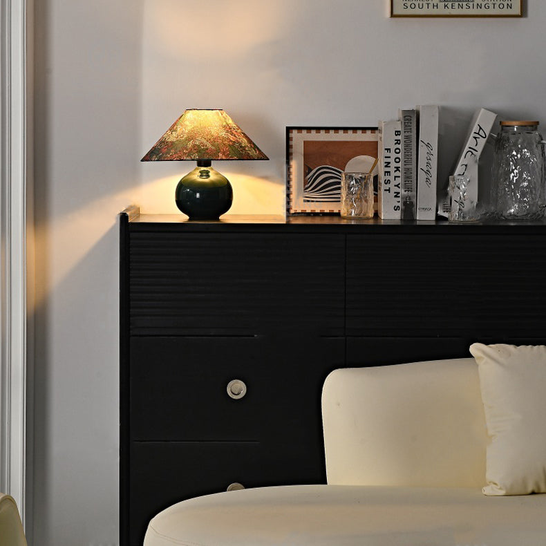 Traditional Vintage Round Table Ball Bird Flower Ceramic Fabric 1-Light Table Lamp For Bedroom