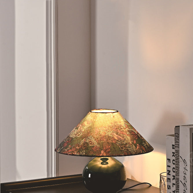 Traditional Vintage Round Table Ball Bird Flower Ceramic Fabric 1-Light Table Lamp For Bedroom