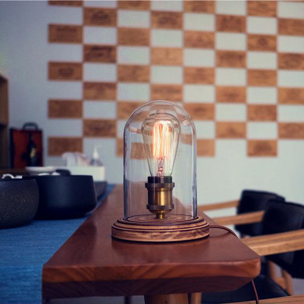 Traditional Vintage Oval Cylinder Round Wood Glass 1-Light Table Lamp For Bedroom