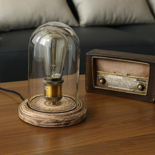 Traditional Vintage Oval Cylinder Round Wood Glass 1-Light Table Lamp For Bedroom