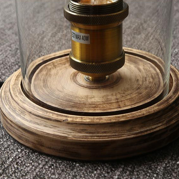 Traditional Vintage Oval Cylinder Round Wood Glass 1-Light Table Lamp For Bedroom