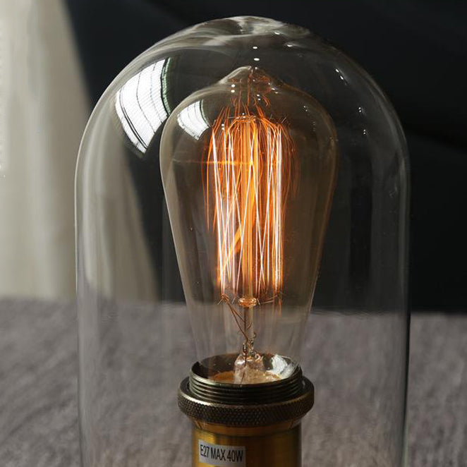 Traditional Vintage Oval Cylinder Round Wood Glass 1-Light Table Lamp For Bedroom