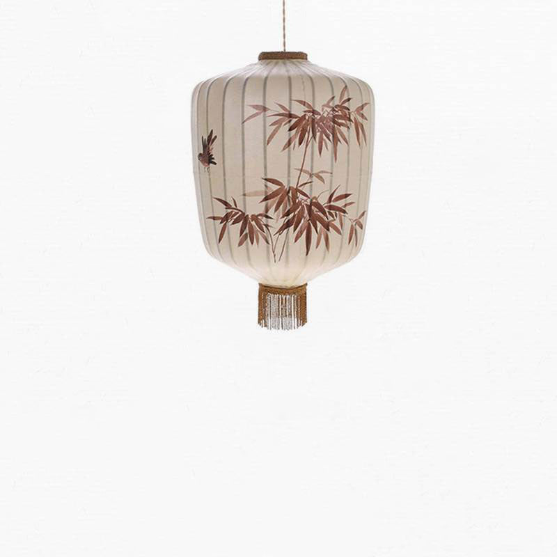 Traditional Chinese Bamboo Pattern Fabric Lantern Shade 1-Light Pendant Light For Dining Room