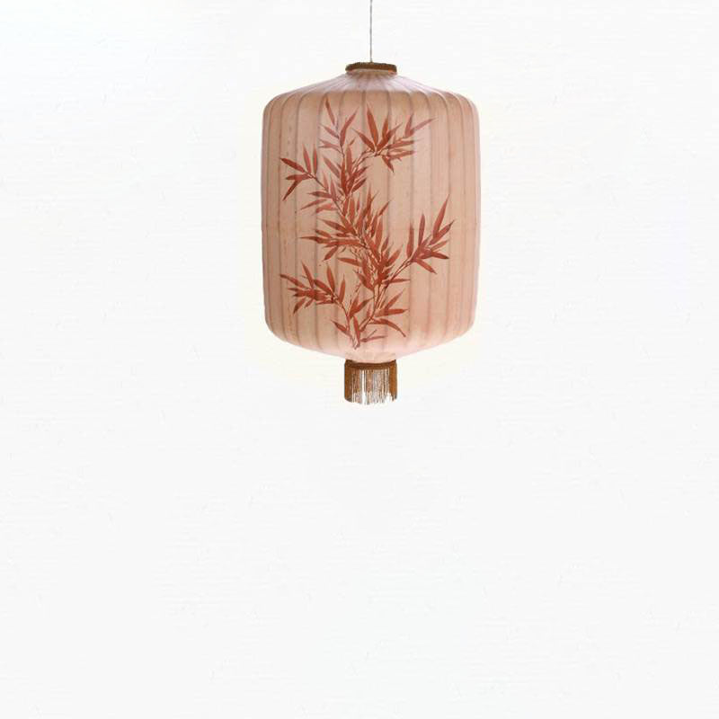 Traditional Chinese Bamboo Pattern Fabric Lantern Shade 1-Light Pendant Light For Dining Room