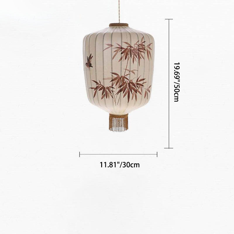 Traditional Chinese Bamboo Pattern Fabric Lantern Shade 1-Light Pendant Light For Dining Room