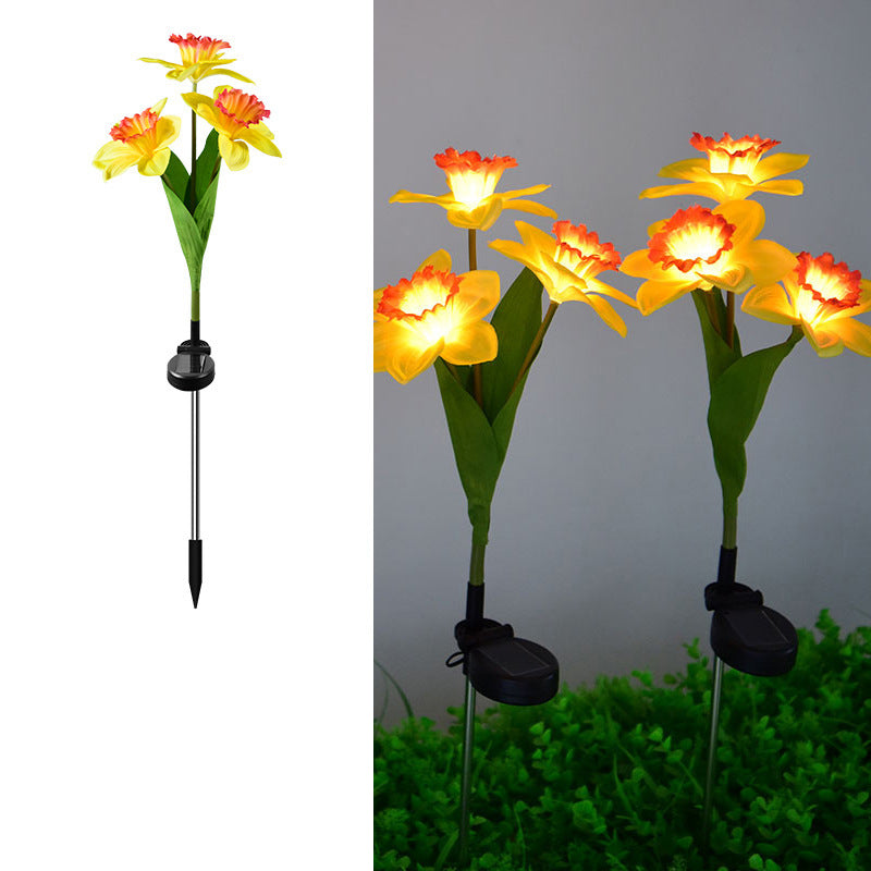 Contemporary Creative Artificial Daffodil Flower LED Solar Waterproof Lawn Insert Light For Outdoor Patio