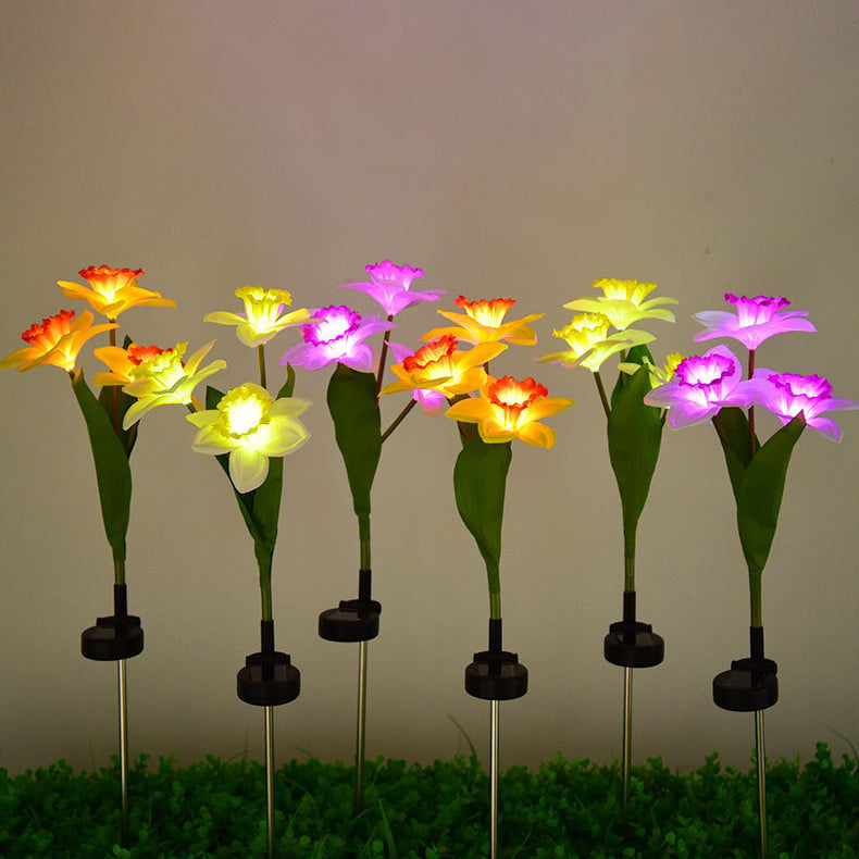 Contemporary Creative Artificial Daffodil Flower LED Solar Waterproof Lawn Insert Light For Outdoor Patio