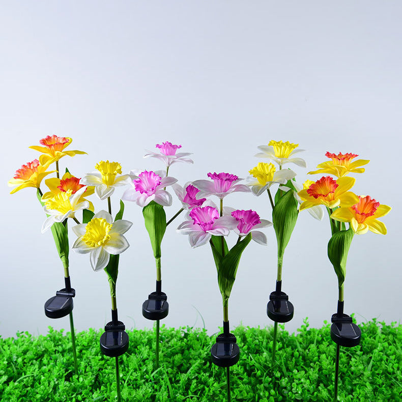 Contemporary Creative Artificial Daffodil Flower LED Solar Waterproof Lawn Insert Light For Outdoor Patio