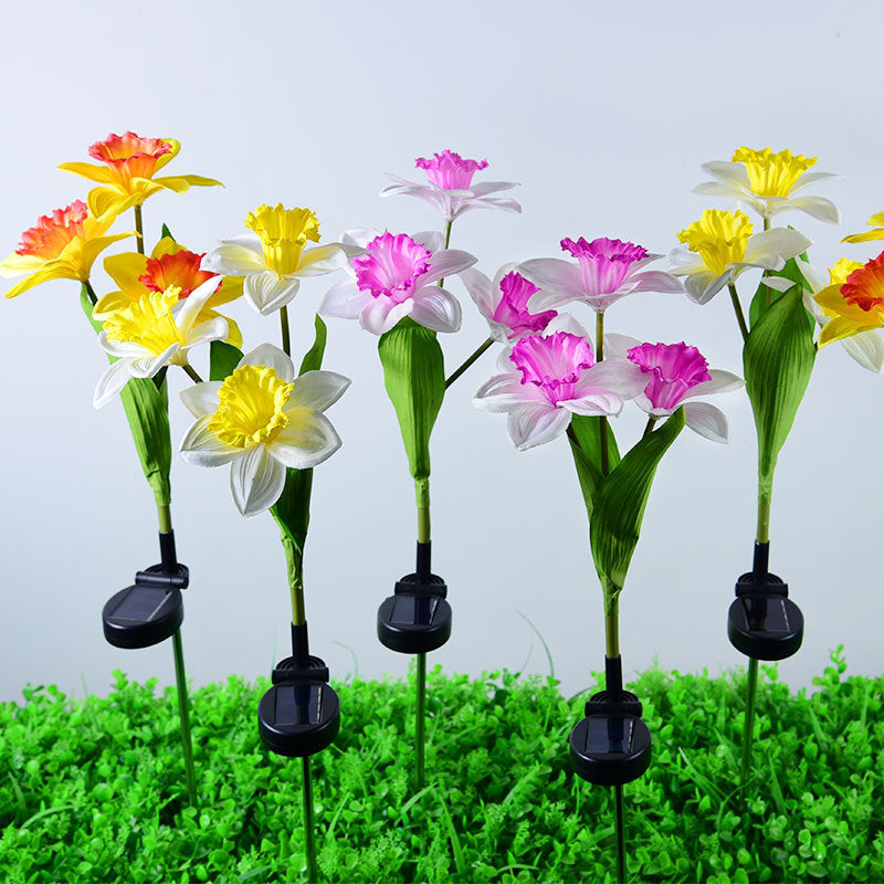 Contemporary Creative Artificial Daffodil Flower LED Solar Waterproof Lawn Insert Light For Outdoor Patio