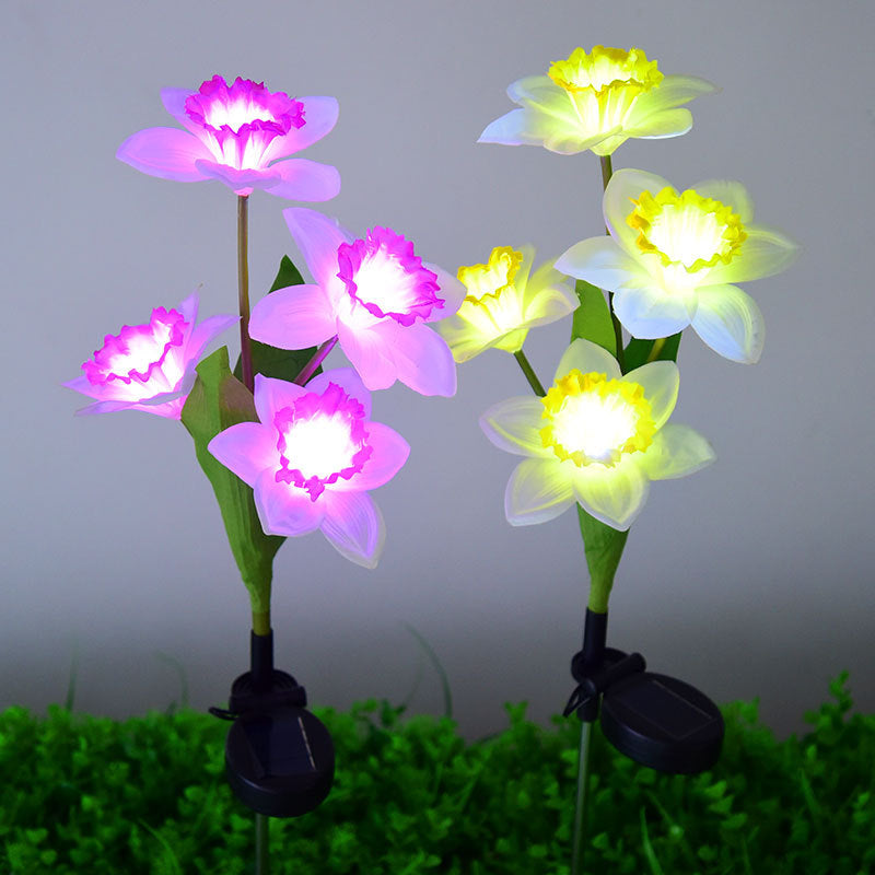 Contemporary Creative Artificial Daffodil Flower LED Solar Waterproof Lawn Insert Light For Outdoor Patio