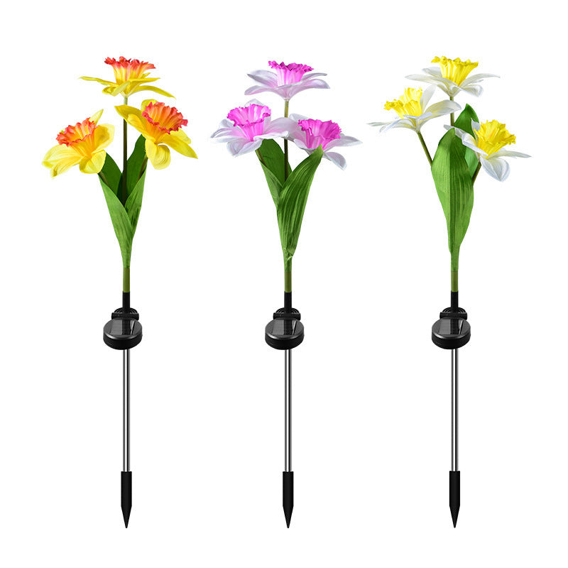 Contemporary Creative Artificial Daffodil Flower LED Solar Waterproof Lawn Insert Light For Outdoor Patio