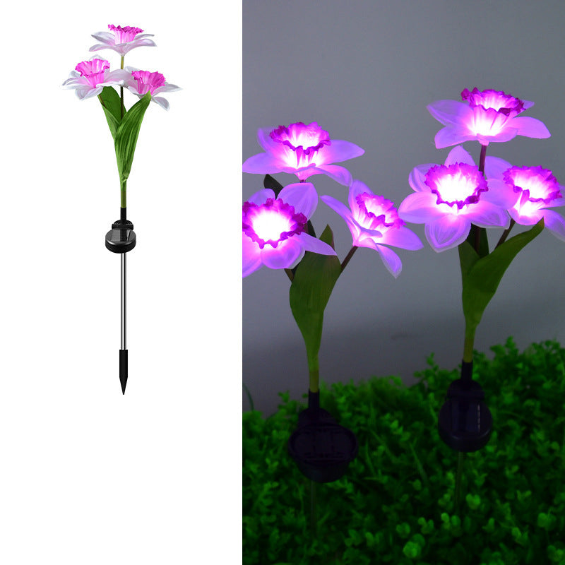 Contemporary Creative Artificial Daffodil Flower LED Solar Waterproof Lawn Insert Light For Outdoor Patio