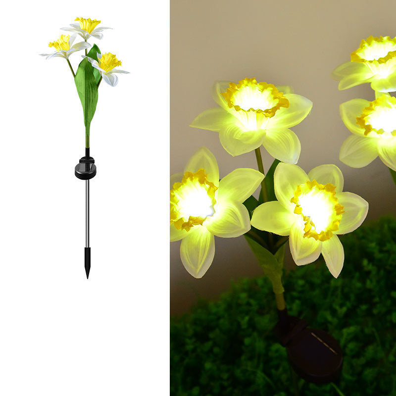 Contemporary Creative Artificial Daffodil Flower LED Solar Waterproof Lawn Insert Light For Outdoor Patio